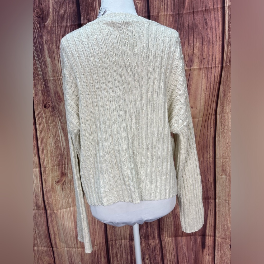 American eagle cotton blend long sleeve off white cardigan sweater womenโs S - Picture 7 of 15